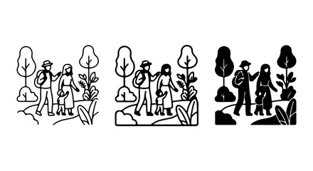 Obraz premium Family Hiking Adventure, Nature Walk, Outdoor Exploration, Vector Set