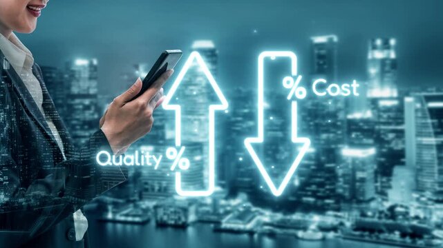 Business concept showing cost reduction and quality increase using Lean, Six Sigma, and Total Quality Management (TQM) to enhance efficiency, value, and customer satisfaction. Muxer