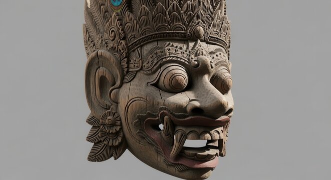 Traditional Balinese Wood Carved Mask of a Mythical Creature.