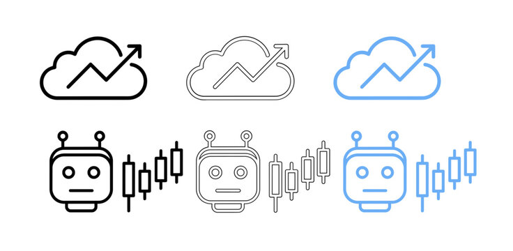 Set of modern technology icons including cloud, analytics, speech, and robot wave animations isolated on transparent background, Vector, illustration
