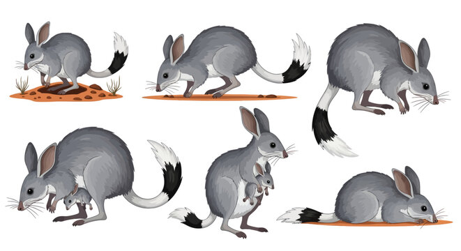 Greater Bilby Vector Set Digging and Hopping Poses