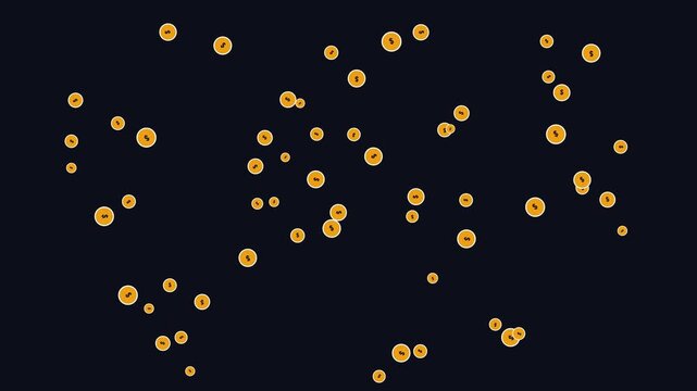 Floating golden circular particles rising against dark background motion graphics overlay element design with continuous motion graphic floating upwards