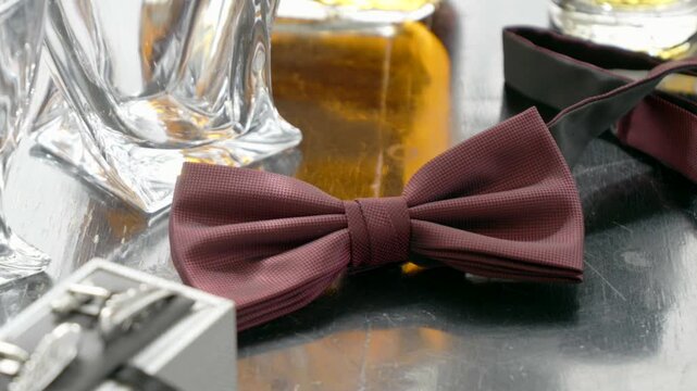 Burgundy Bow Tie Waiting for Groom&rsquo;s Wedding Preparation