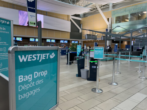 View of WestJet counters at Vancouver International Airport(YVR)