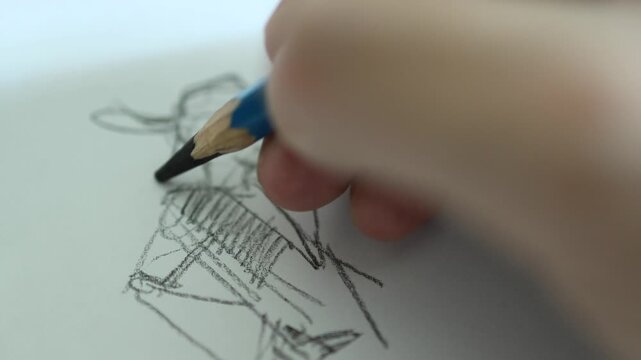 Horizontal 4K video of a designer adding hat details and shading contour lines onto a female fashion model sketch using EE pencil