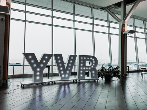 View of YVR sign inside Vancouver International Airport(YVR)