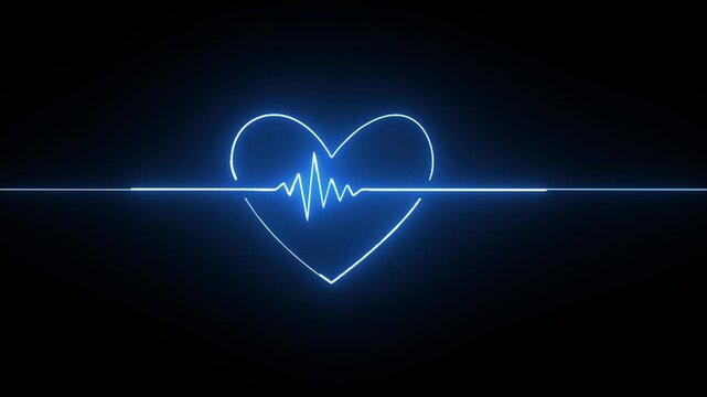Glowing neon Light animation. Heart Line, Heart rhythm, heart beat pulse. Abstract heart beats on black Background. heartbeat line neon light animation.