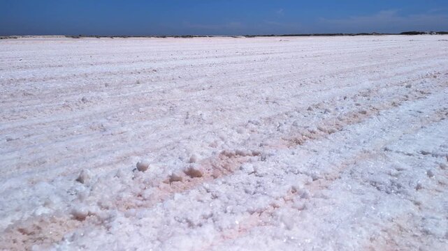 Flying over crystallized salt in large evaporation pond. Walvis Bay, Namibia