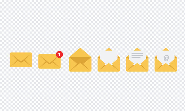 Email icons progression from closed to open envelope with message.