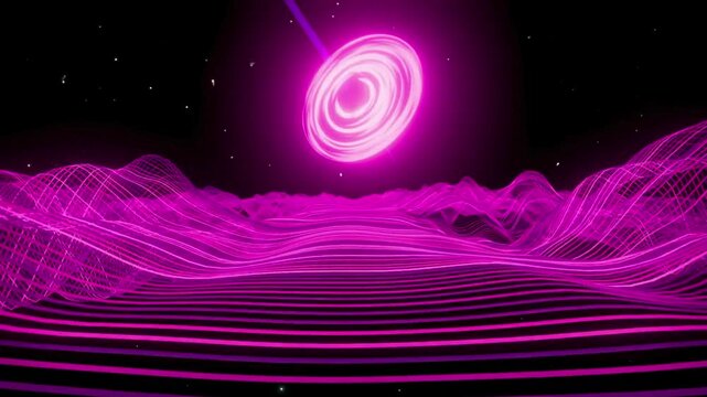 Synthwave Retro Neon Grid Mountain Landscape Black Hole Loop.
