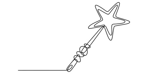 Continuous single line drawing of a magic wand with a star shape on top © Sojib