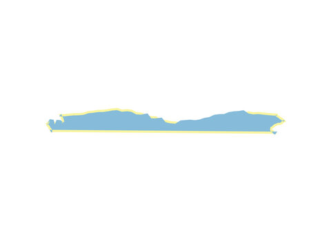 A stylized flat graphical representation of the coastline of aruba island