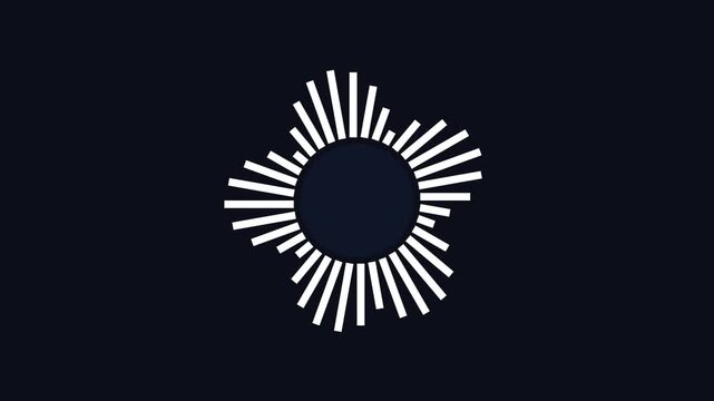 A Circular white audio waveform visualizers pulsing against a solid dark background surface with visualizers pulsating rhythmically displays three distinct