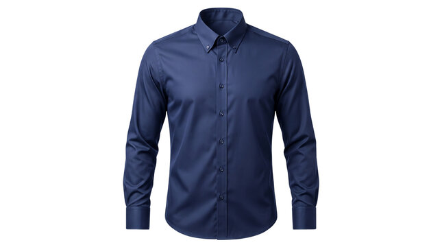 Navy blue mens dress shirt, classic formal button down shirt for business, elegant long sleeve cotton shirt for professional corporate attire isolated PNG with Transparent Background