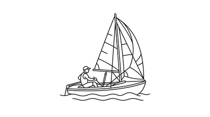 Person Sailing Small Sailboat Outline Illustration © Difla
