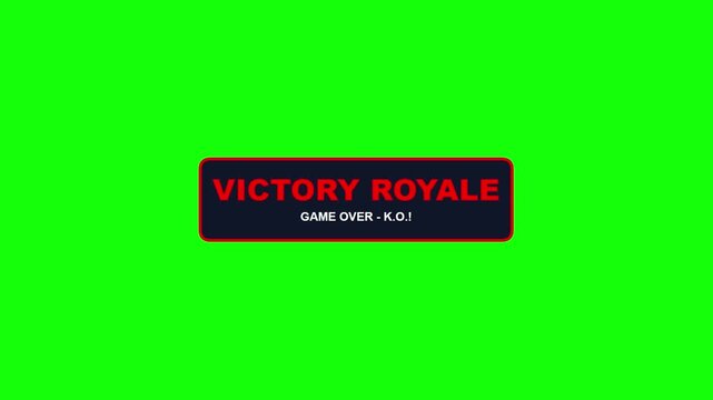Victory royale game over text sign animated graphic elements set against bright green background with displays three distinct graphics isolated solid