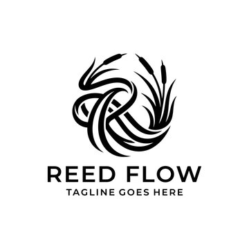 Stylized marsh reeds arranged in a circular flow representing nature and organic growth.