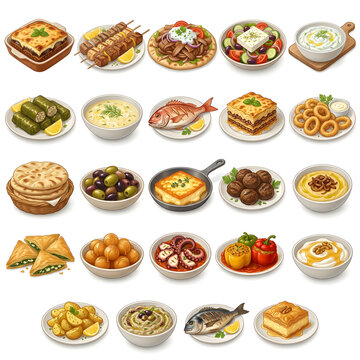 Greek food vector illustration collection