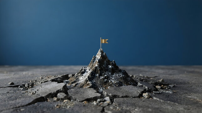 mountain peak with golden flag symbolizing success achievement leadership and business goals