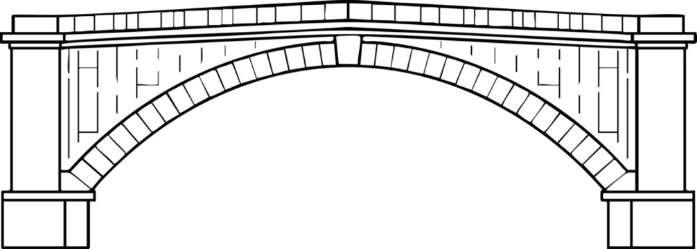 Architectural stone arch bridge construction diagram vector illustration with architecture, building