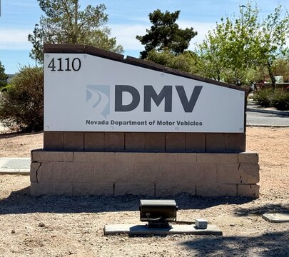 Las Vegas, NV - USA - April 4, 2026 - Sign at the entrance to the Nevada  DMV - Department of Motor Vehicles