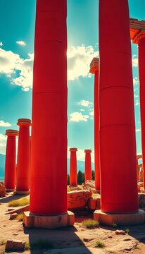 Crimson-hued stone pillars rising from the ground, red, ||pillar