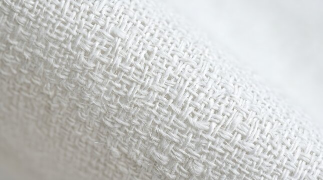 Macro detail white linen fabric surface featuring natural fiber woven texture pattern soft background with textile with textile