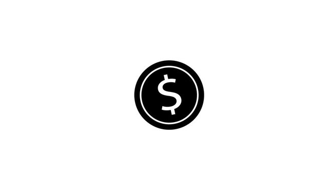 The visual element consists of a circular black icon containing a white dollar sign symbol ($\$$) centered on a white rectangular canvas.