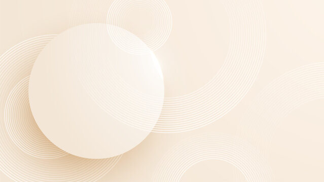 Minimalist Beige Abstract Background with 3D Sphere and Concentric Circles