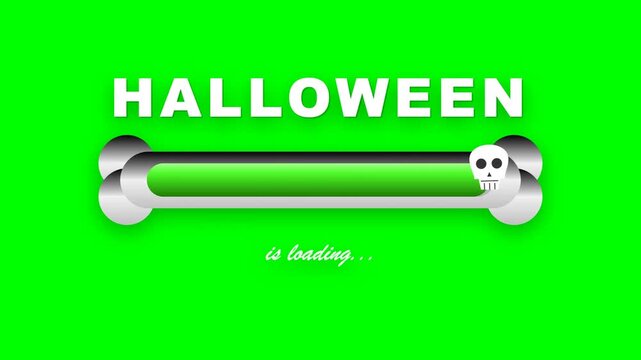 Flat vector animation of a Halloween loading progress bar with skull and bone on green screen
