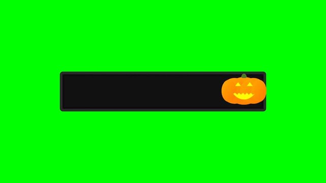 Flat vector pumpkin jack o lantern sliding across a progress loading bar on green screen background