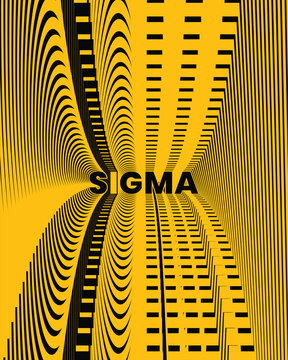 Modern Sigma Typography Poster With Optical Illusion Grid And Warped Geometric Lines On Vibrant Yellow Background