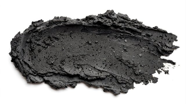 Dark charcoal paste smear on a clean white background with dramatic lighting.