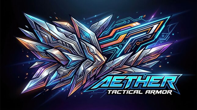 Abstract futuristic sharp blade emblem on dark background.