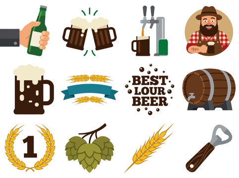 Set of Beer and Brewery Icons and Illustrations for Craft Beer Design
