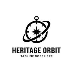 Traditional navigation tool integrated with a dynamic planetary orbit line for technology and discovery. © HK