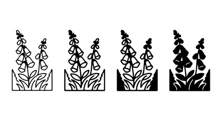 Digitalis Foxglove Flowers Vector Set, Botanical Illustration Icons, Garden Plant Silhouettes, Nature Elements © kayamma