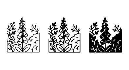 Elegant Foxglove Floral Vector Illustrations, Botanical Line Art Set, Nature Design Elements © kayamma