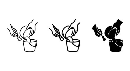 Naklejka premium Hand Pouring Granular Material into Bucket, Step-by-Step Process Icons, Vector Illustration