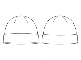 Fototapeta premium Folded Cuff Knit Beanie Hat Technical Line Art Vector Mockup Template for Production