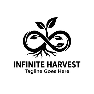 Infinity loop with leaves and roots representing sustainable agriculture and growth.