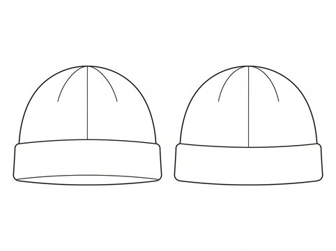 Folded Cuff Knit Beanie Hat Technical Line Art Vector Mockup Template for Production