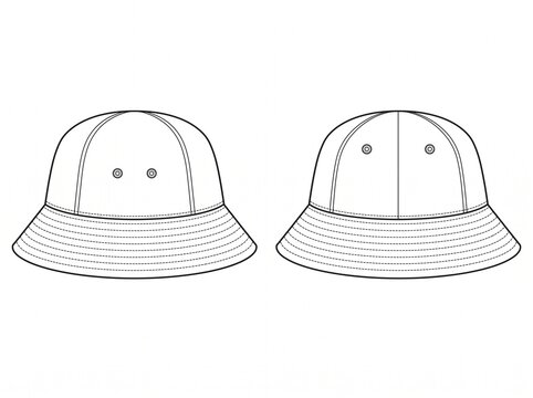 Simple Outdoor Travel Bucket Hat Technical Drawing Vector Flat Mockup Template
