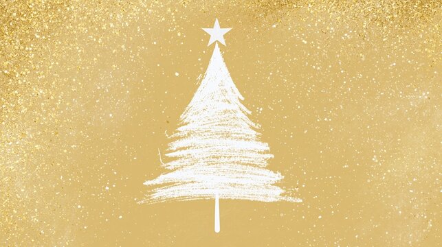White crayon style Christmas tree on shimmering gold glitter bac