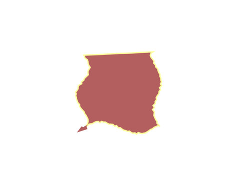 Abstract shape with a solid red interior and a thin yellow border outline