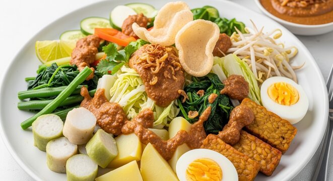 Traditional Indonesian Gado Gado Salad with Peanut Sauce.