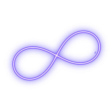 A glowing purple neon infinity symbol representing eternal love and endless possibilities captured as an isolated object on a transparent background isolated on transparent background