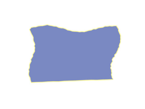 Flat blue map silhouette of the us state of oregon with a thin yellow border