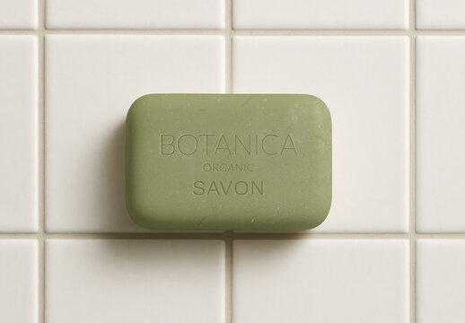 Organic Soap Bar Mockup On White Tiled Background PSD