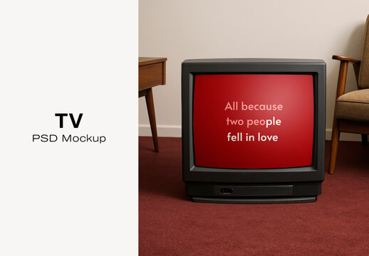 Retro TV Mockup Love Message PSD